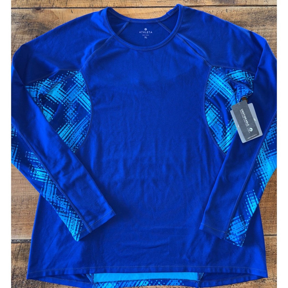 NWT Athleta Womens Superluxe Blue Long Sleeve Stretchy Top Athleisure Size XL